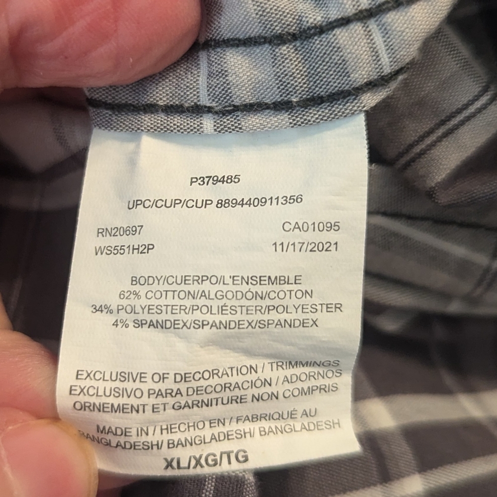 Dickies Relaxed Fit Gray Plaid Button Collar Shirt Sleeve Shirt. Men's XL - Picture 6 of 6